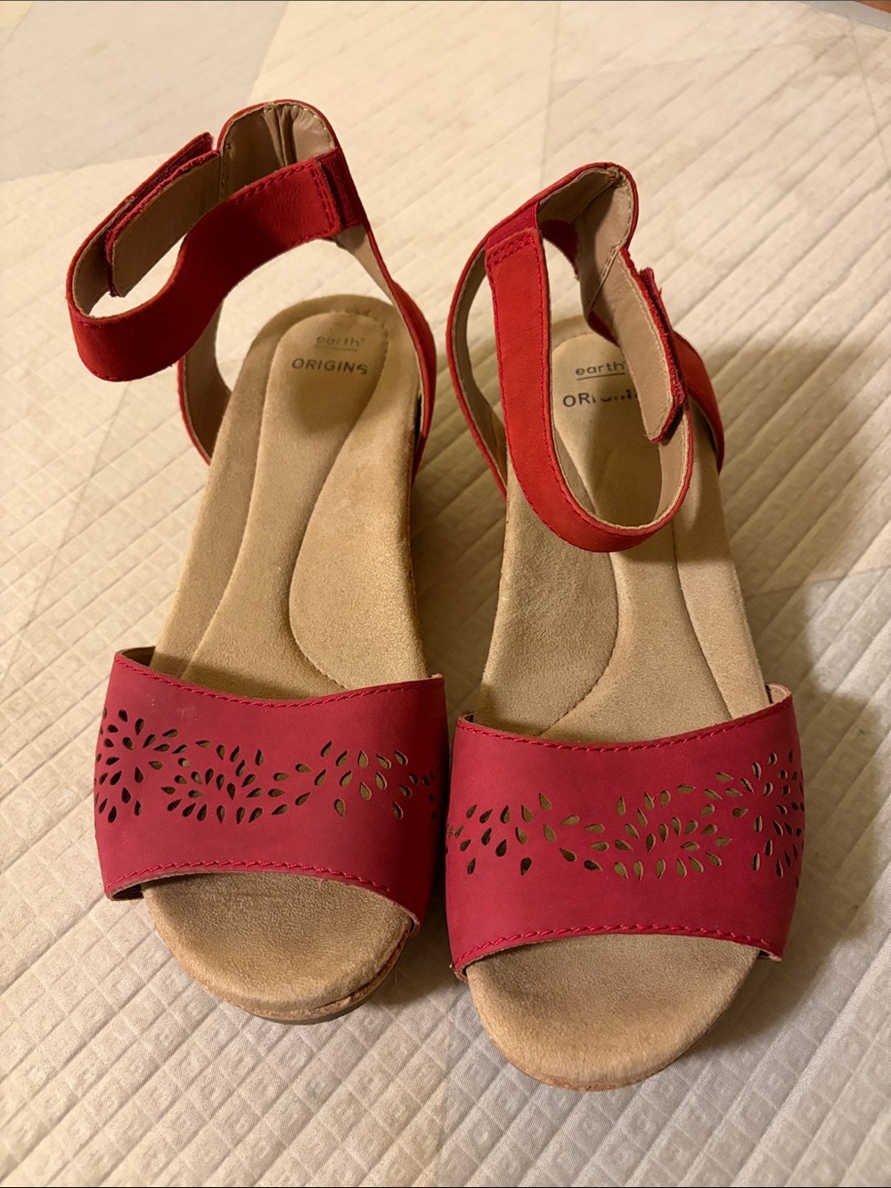 Earth Origins Red Laser-Cut Ankle-Strap Sandals